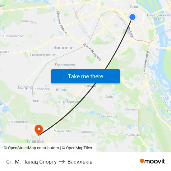 Ст. М. Палац Спорту to Васильків map