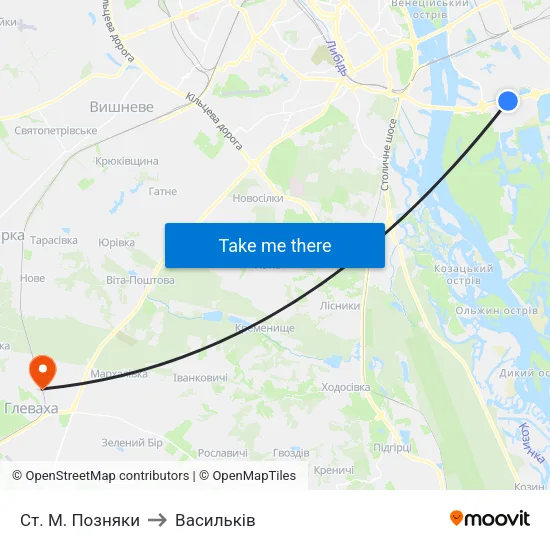 Ст. М. Позняки to Васильків map