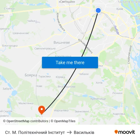 Ст. М. Політехнічний Інститут to Васильків map