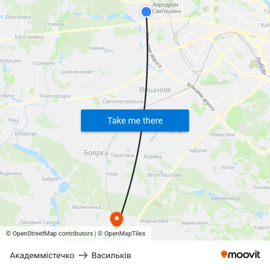 Академмістечко to Васильків map