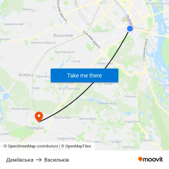 Деміївська to Васильків map