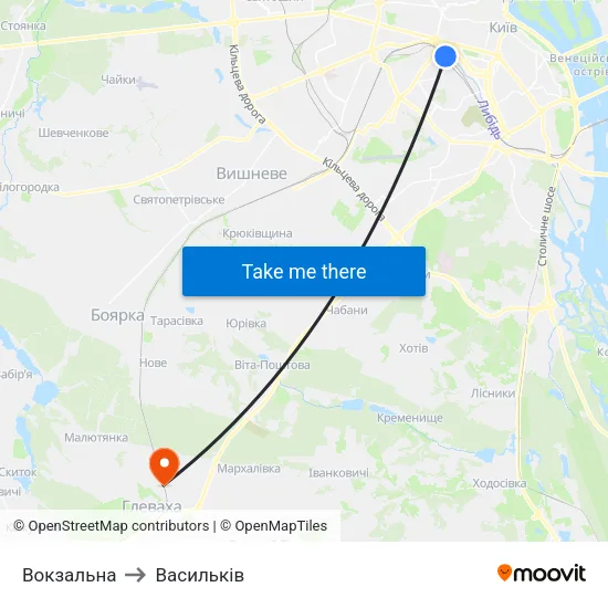 Вокзальна to Васильків map