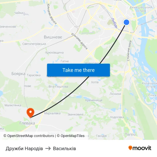 Дружби Народів to Васильків map