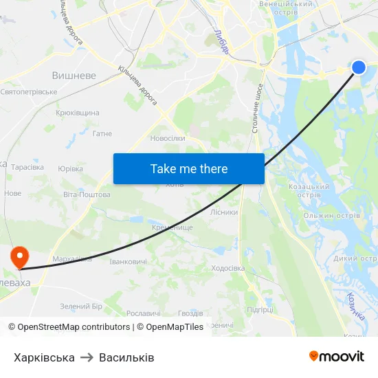 Харківська to Васильків map