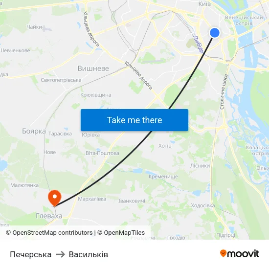 Печерська to Васильків map