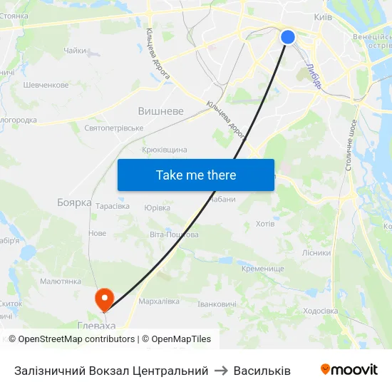 Залізничний Вокзал Центральний to Васильків map