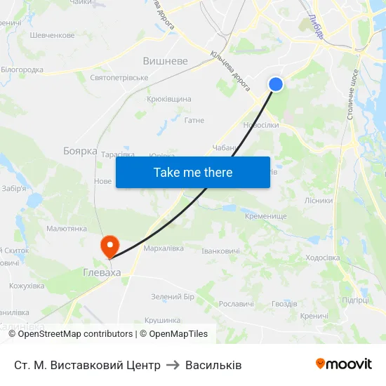 Ст. М. Виставковий Центр to Васильків map