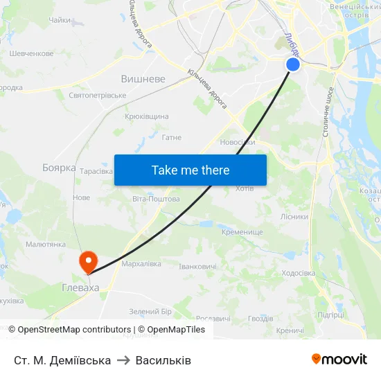 Ст. М. Деміївська to Васильків map
