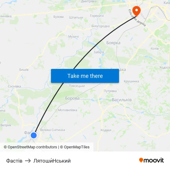 Фастів to Лятоши́Нський map