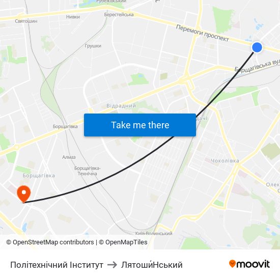 Політехнічний Інститут to Лятоши́Нський map