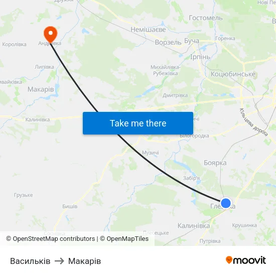 Васильків to Макарів map