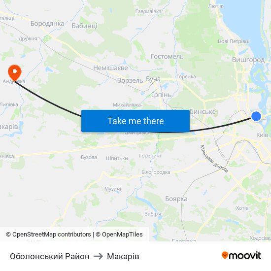 Оболонський Район to Макарів map