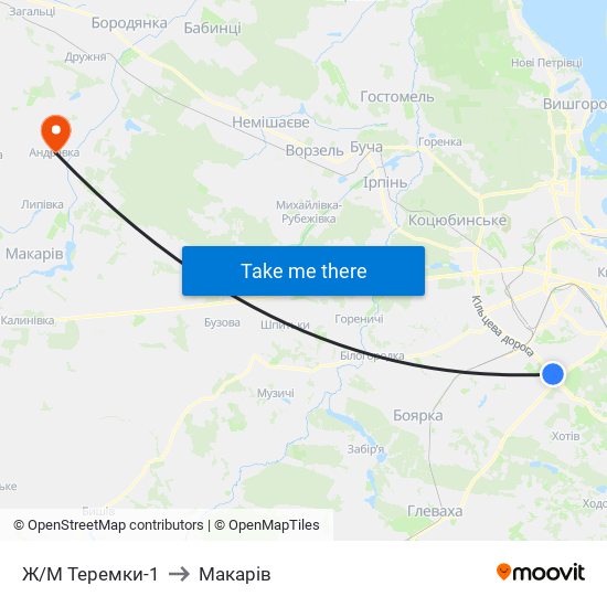 Ж/М Теремки-1 to Макарів map