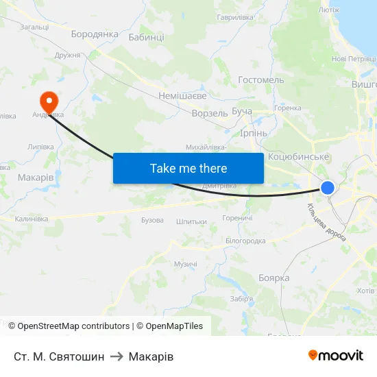 Ст. М. Святошин to Макарів map