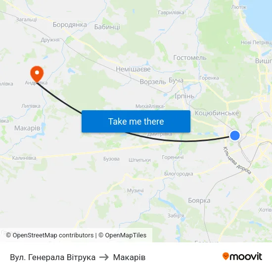Вул. Генерала Вітрука to Макарів map