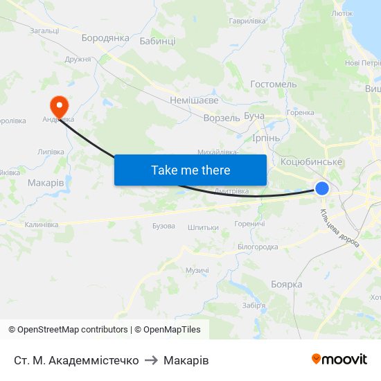 Ст. М. Академмістечко to Макарів map