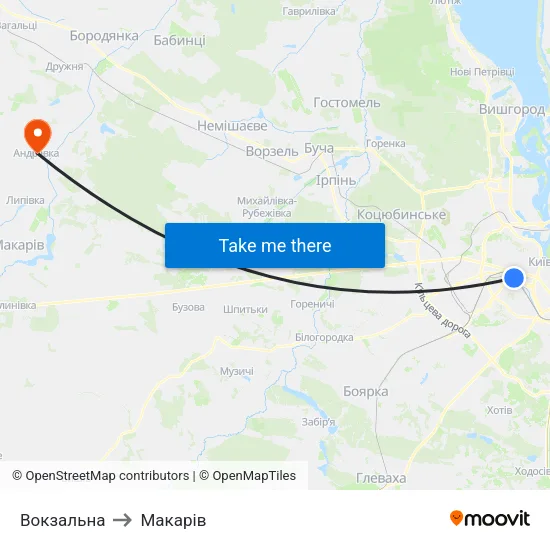 Вокзальна to Макарів map