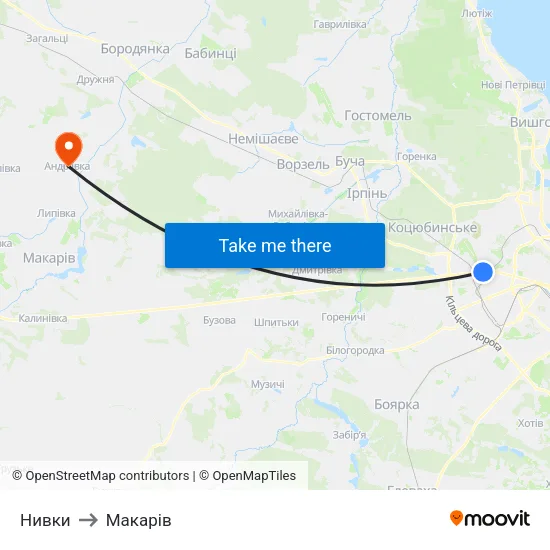 Нивки to Макарів map