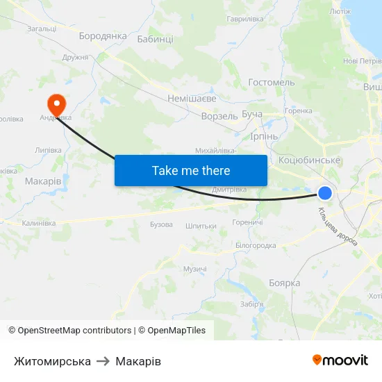 Житомирська to Макарів map