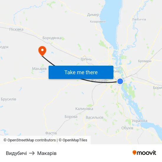 Видубичі to Макарів map