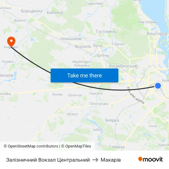Залізничний Вокзал Центральний to Макарів map