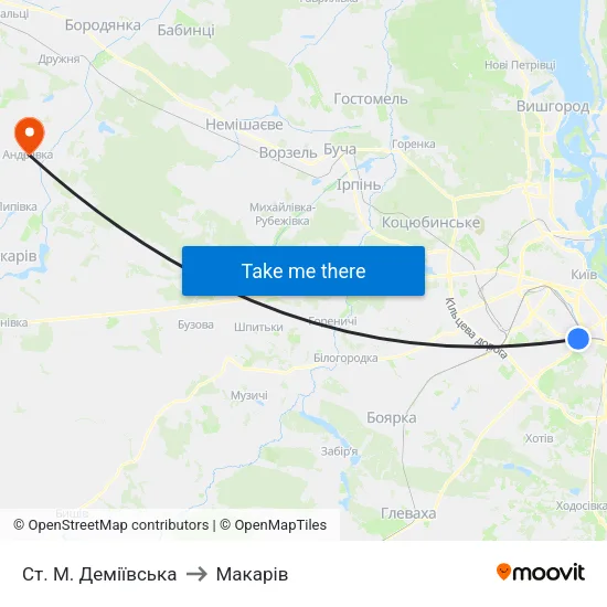 Ст. М. Деміївська to Макарів map
