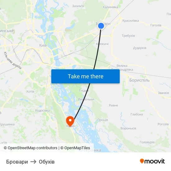 Бровари to Обухів map