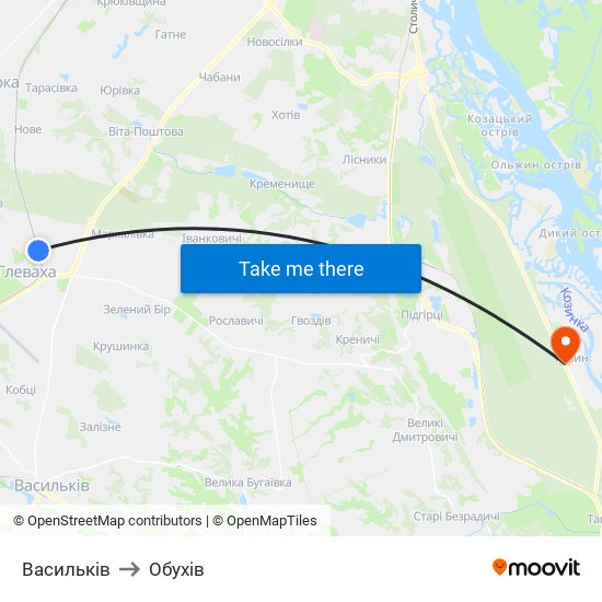 Васильків to Обухів map
