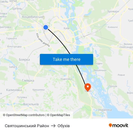 Святошинський Район to Обухів map