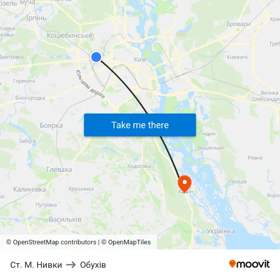 Ст. М. Нивки to Обухів map