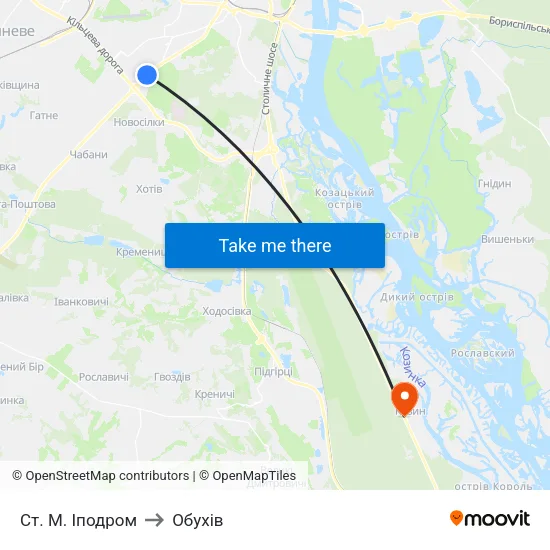 Ст. М. Іподром to Обухів map