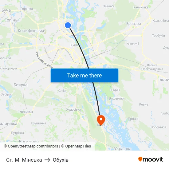 Ст. М. Мінська to Обухів map