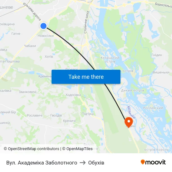 Вул. Академіка Заболотного to Обухів map