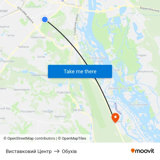 Виставковий Центр to Обухів map