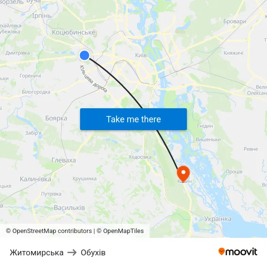 Житомирська to Обухів map