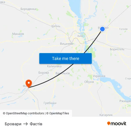 Бровари to Фастів map