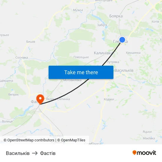 Васильків to Фастів map
