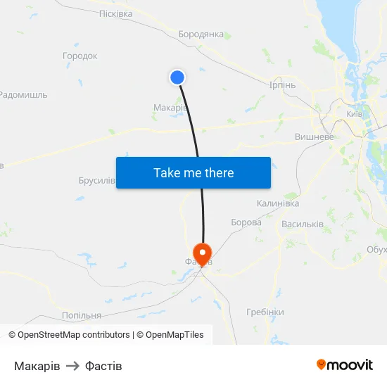 Макарів to Фастів map