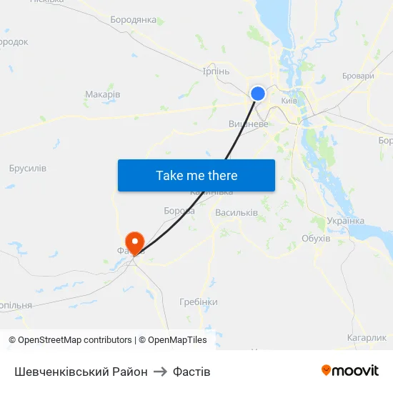 Шевченківський Район to Фастів map