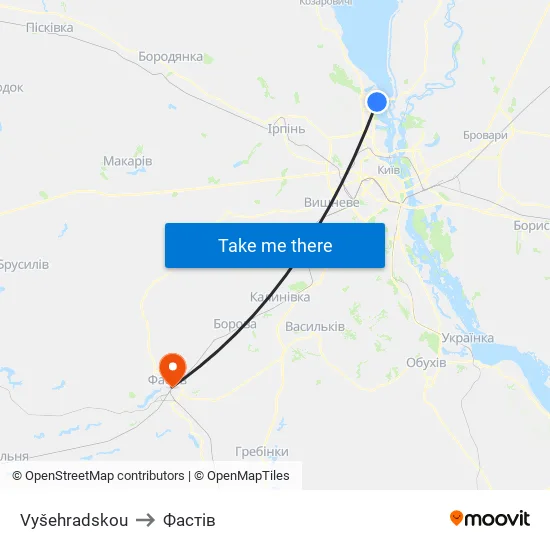 Vyšehradskou to Фастів map