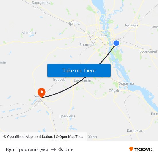 Вул. Тростянецька to Фастів map