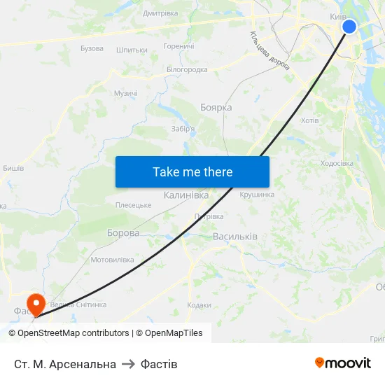 Ст. М. Арсенальна to Фастів map