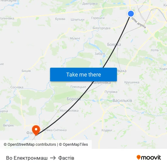 Во Електронмаш to Фастів map