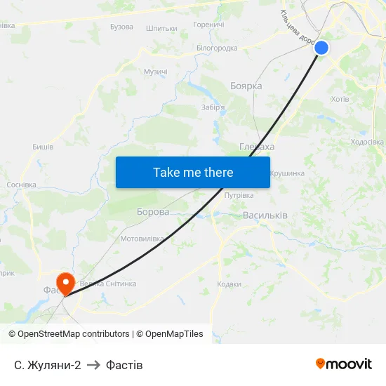С. Жуляни-2 to Фастів map