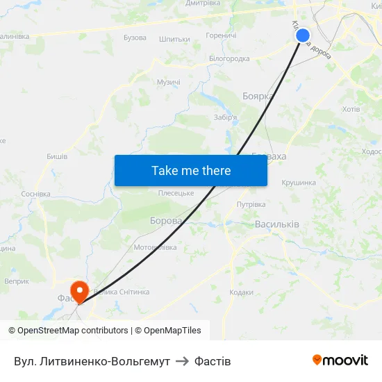 Вул. Литвиненко-Вольгемут to Фастів map