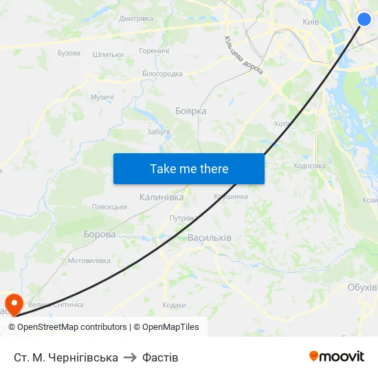 Ст. М. Чернігівська to Фастів map
