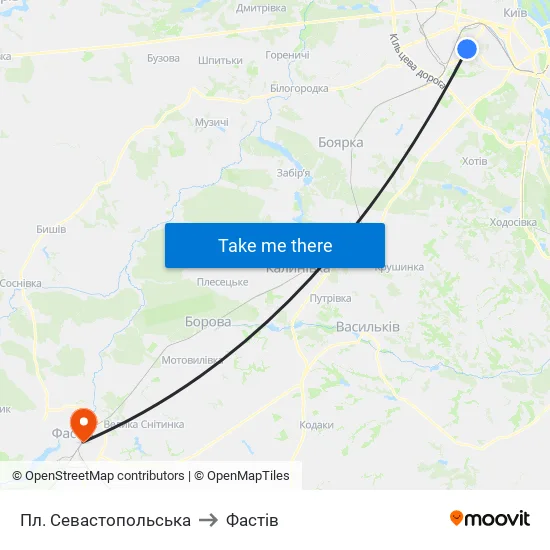 Пл. Севастопольська to Фастів map