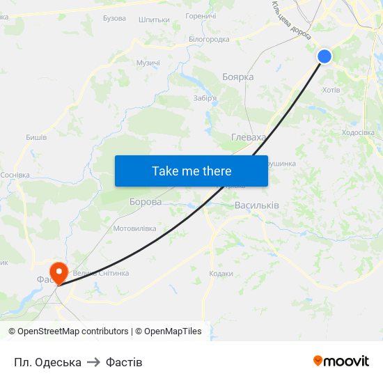 Пл. Одеська to Фастів map