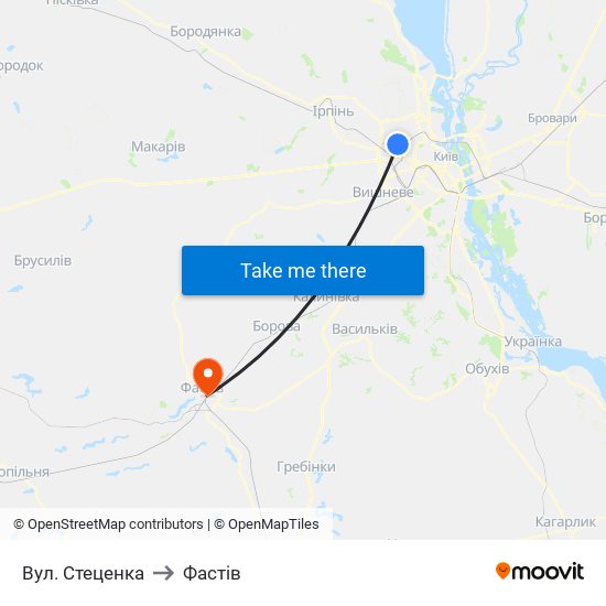 Вул. Стеценка to Фастів map