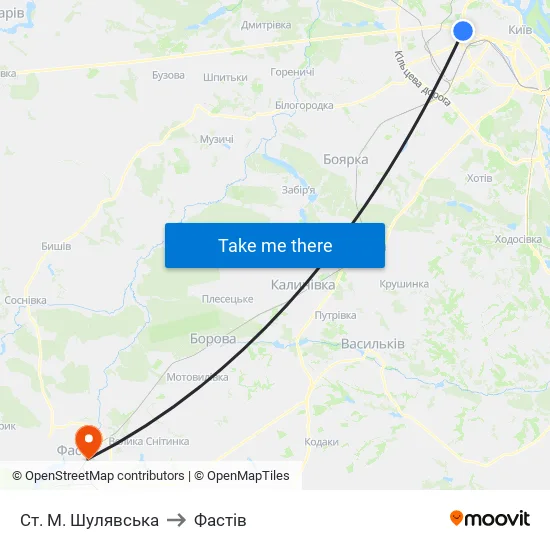 Ст. М. Шулявська to Фастів map